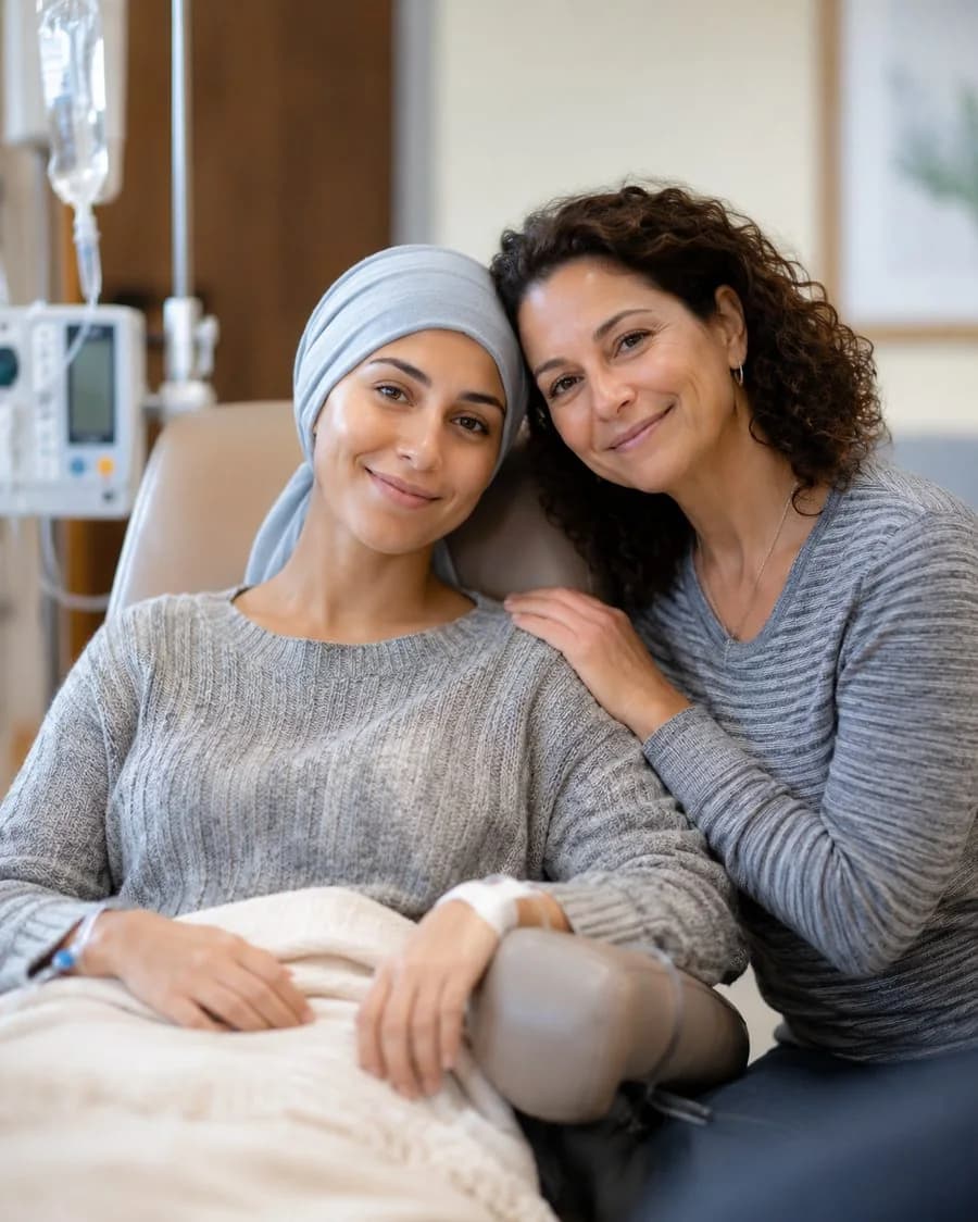 A person resting comfortably while someone brings them care